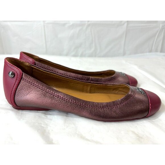 Coach Chelsea Black Cherry Metallic Leather Ballet Flats Size 5.5B - Picture 2 of 13